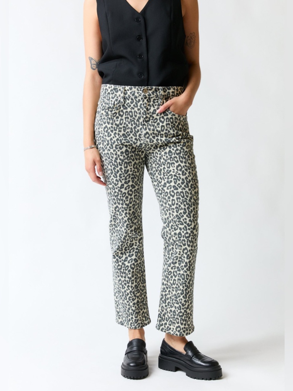 ZARA High Waist Bootcut Cropped Animal Print Jeans | Size 28 | NWOT